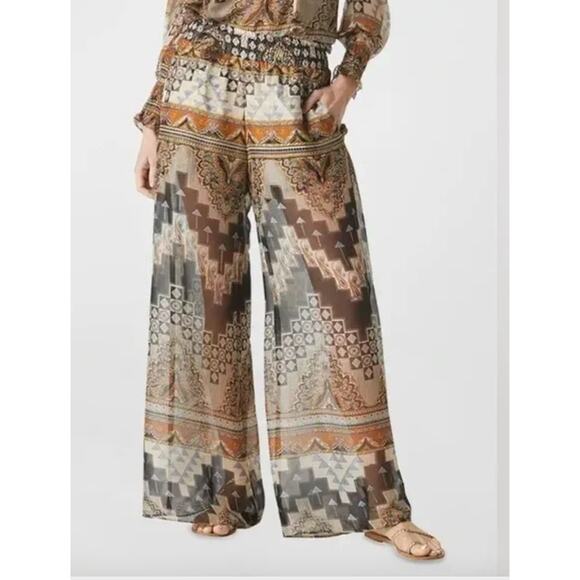 New MISA Los Angeles Pia Wide Leg Pants In Alhambra Mosaic Semi Sheer Boho Chic - Picture 5 of 9